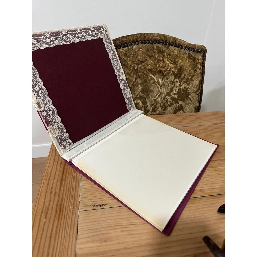 Vintage Cottagecore Padded Fabric Photo Album Lace & Burgundy Large‎ Memory Book